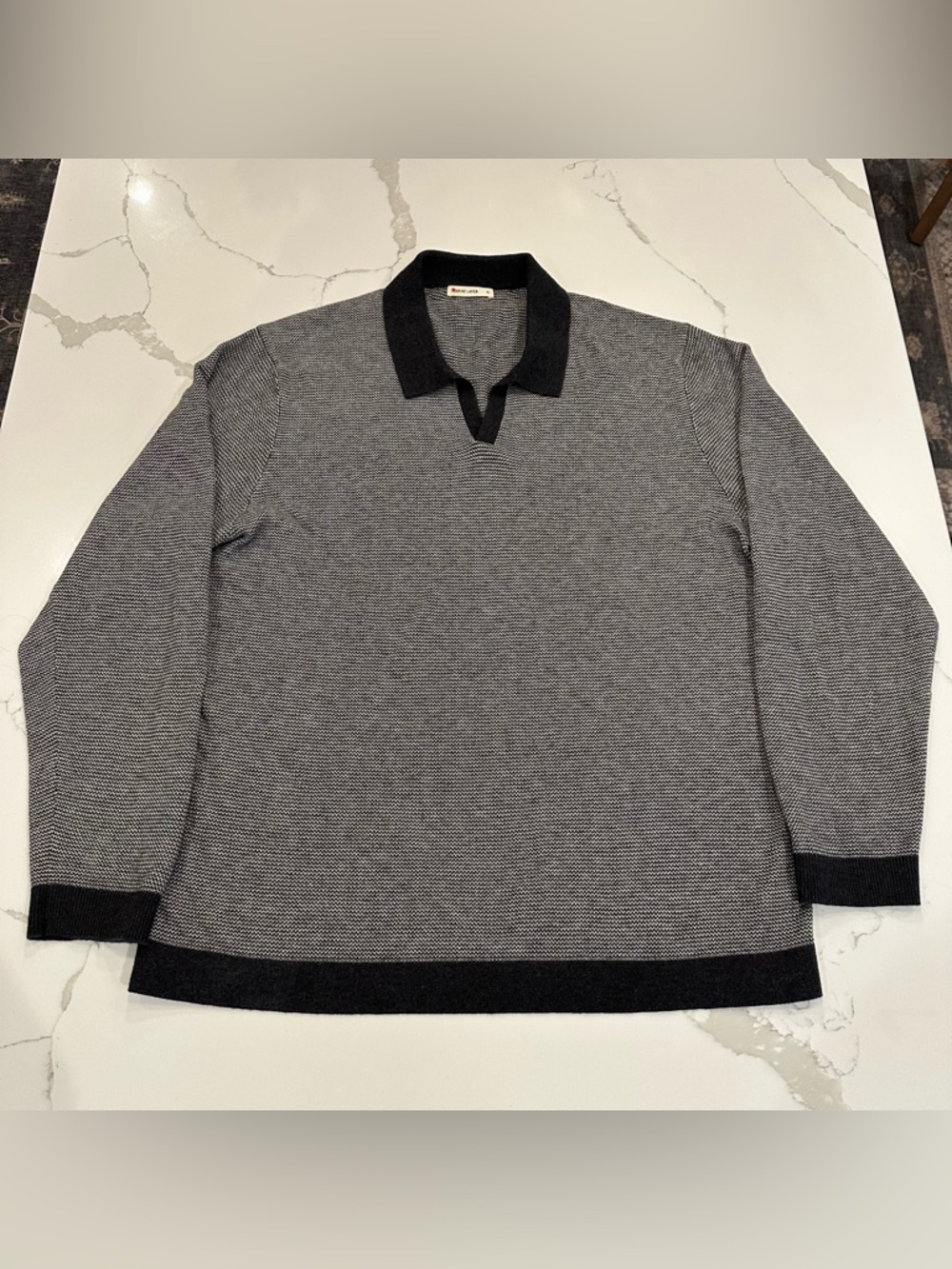 Marine Layer Liam Sweater Polo Men’s XL Wool Blend Black Gray Old Money Preppy